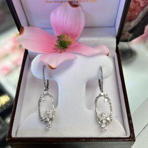 14kt White Gold Diamond Dangle Earrings, Lightweight Earrings